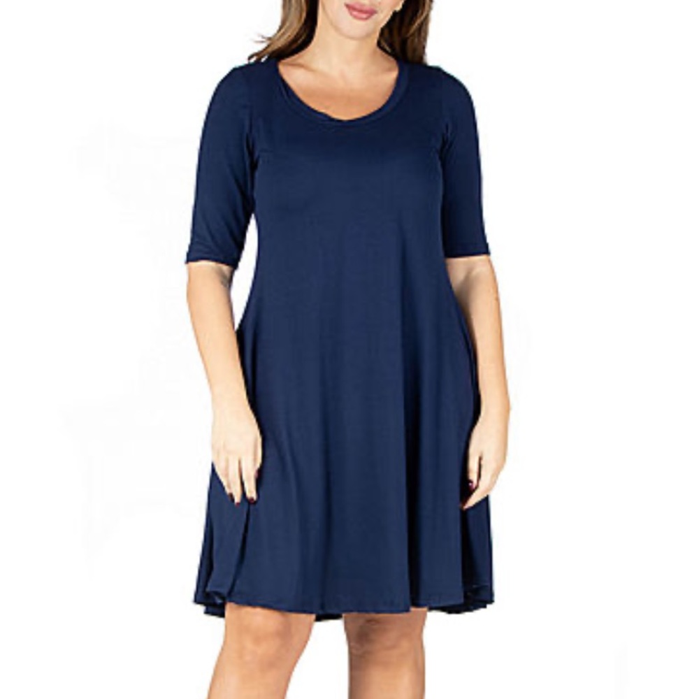 PREMISE Dresses Woman Plus Size navy blue 3/4 sleeve swing dress size 2X